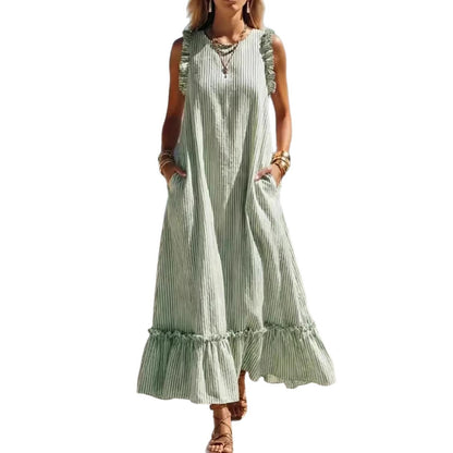 Sleeveless Ruffled Loose Striped Dress