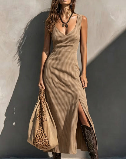 Womens Slit Slip Midi Bodycon Dress